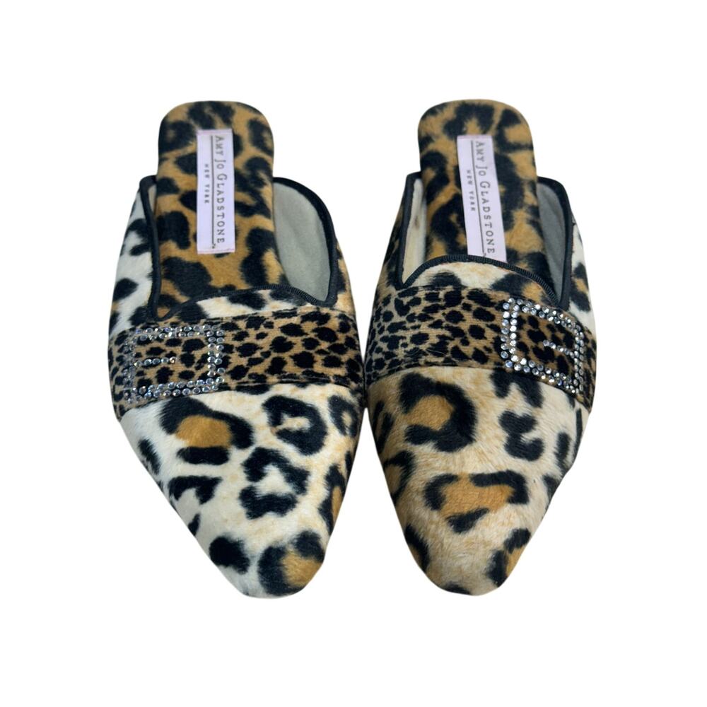 Amy Jo Gladstone New York Leopard Print Rhinestone Slippers size 9.5
